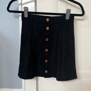 Allegra K Black Suede Mini Skirt with Gold Buttons